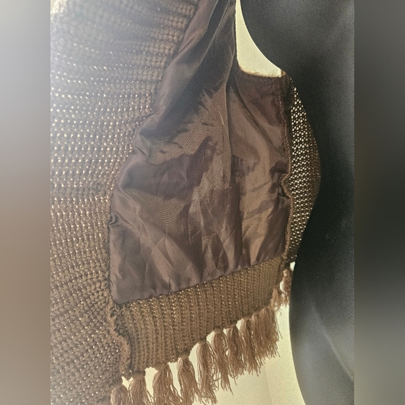 Kikit Women's Size XL, Faux Fur Knit Sweater Vest Open Tie Front Plush Brown. - Picture 5 of 7